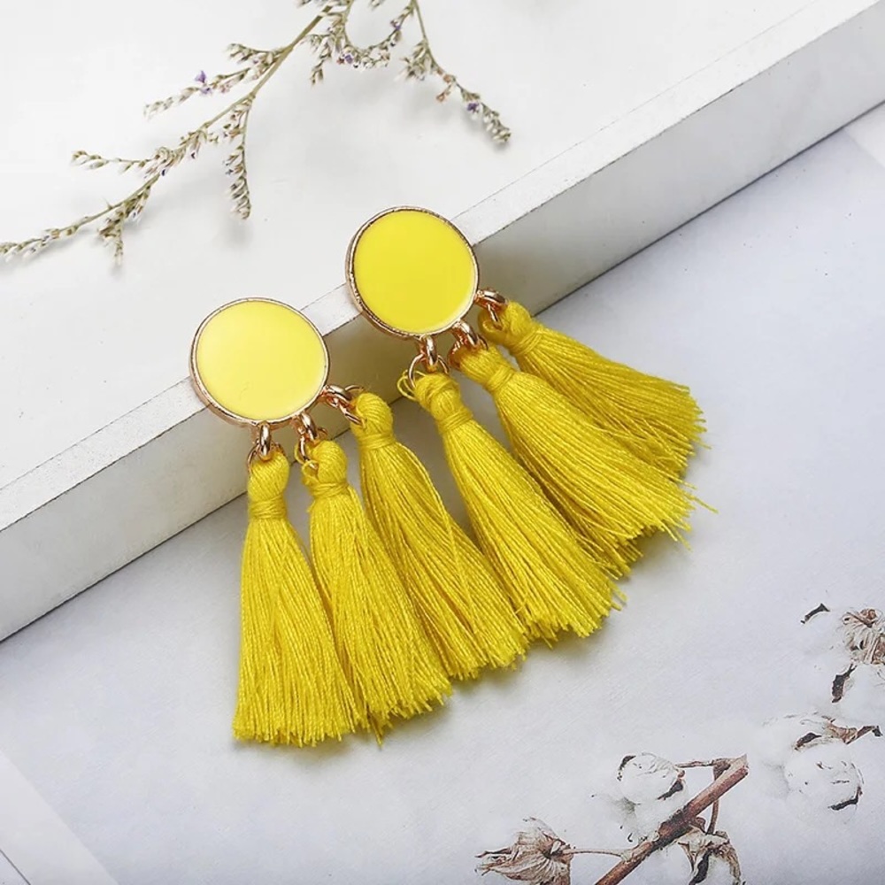 🎉 New Yellow fringe tassel stud earrings